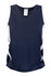 A navy singlet with white accents, featuring a logo on the front. Ideal for kids’ activewear.