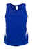 A blue kids' singlet with white side panels and a logo. Lightweight fabric designed for cool-dry comfort.