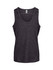 A black 100% polyester singlet with a round neckline and fitted design, featuring a logo.