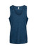 A navy blue kids' singlet made of 100% polyester, featuring a simple design and a logo.