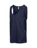 A navy blue kids' singlet made of 100% polyester, featuring a logo and a modern design.