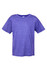 A purple heather T-shirt with a relaxed fit and short sleeves, featuring a logo on the label.