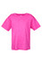 A vibrant pink heather t-shirt with short sleeves, featuring a simple design and a brand logo.
