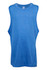 A blue sleeveless tank top with a logo, designed for kids. Features a soft, lightweight fabric.
