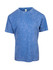 A blue stone wash T-shirt with a crew neck and short sleeves, featuring a logo on the label.