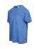 A blue stone wash T-shirt with a round neckline and short sleeves. It has a logo on the label area.