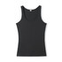 A black women's American style singlet with a scoop neckline and a fitted design. Features branding.