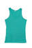 A turquoise women's singlet with a scoop neckline and no sleeves. The top features a label at the neck.