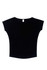 A black women's bat wing T-shirt with a wide neckline and short sleeves, featuring a logo.