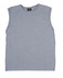 A grey men's muscle T-shirt with a sleeveless design and a logo on the label.