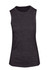 A sleeveless women's tee in a heathered dark grey design, featuring a round neckline and a fitted silhouette.