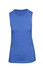 A sleeveless women's tee in a heather blue shade, featuring a classic cut and a logo.