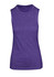 A sleeveless women's tee in a heathered purple shade, featuring a simple design and a logo.