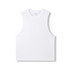A white sleeveless tee from the Greatness Range, featuring a simple design and a logo.