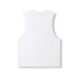 A white sleeveless tee from the Greatness Range, featuring a simple design and a branding logo.