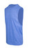A sleeveless tee in heather blue fabric, featuring a simple design and a small logo. Suitable for casual wear.