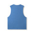 A sleeveless tee in heather blue, featuring a simple design and a logo on the back.