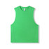 A sleeveless tee in bright green, featuring a simple design and a logo on the fabric.