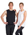 A black and a white women's combed cotton tank top displayed by two models, featuring a logo on one.