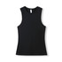 A black women's tank top with a sleek, sleeveless design and a logo on the label.