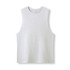 A white unisex combed cotton tank top with a sleeveless design and a branding label.
