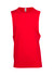 A red unisex combed cotton tank top featuring a logo, designed as a singlet.