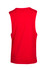 A red, sleeveless tank top made of combed cotton, with a simple design and a brand logo on the back.