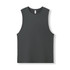 A grey combed cotton tank top with a sleeveless design and a small logo present.