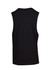 A black unisex combed cotton tank top with a sleeveless design and a plain back. Features a logo.