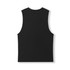 A black unisex combed cotton tank top with a sleeveless design and a plain back. Features a logo.