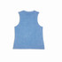 A blue stone-washed tank top with a sleeveless design, featuring a rounded neckline and a logo.