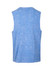 A blue stone wash tank top featuring a sleeveless design and a branded logo on the back.