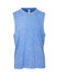 A blue stone wash tank singlet with a round neck and sleeveless design. Features a branding label.