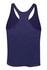 A navy blue men's T-back singlet with a racerback design and a logo on the back.