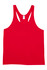 A red men's T-back singlet featuring a racerback design and a plain front. It has a logo on the label.