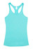 A light turquoise women's T-back singlet with a racerback design. It features a plain style and has a branding logo.