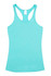 A light turquoise women's T-back singlet with a racerback design. It features a plain style and has a branding logo.
