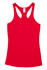 A red women's T-back singlet with a fitted design and racerback style. Features a logo on the label.