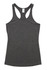 A women's T-back singlet in dark grey, featuring a racerback design and a simple cut. It has a logo on the label.