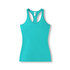 A teal women's athletic T-back singlet with a fitted design and a logo on the tag.