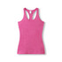 A pink athletic T-back singlet featuring a fitted design and a branded label.