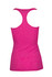 A pink athletic T-back singlet with a fitted design, featuring a smooth back and a branding logo.
