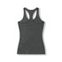 A dark grey athletic T-back singlet featuring a fitted design and a logo.
