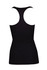 A black women’s athletic T-back singlet featuring a fitted design and a plain back. Includes a logo.