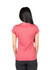 A red women's T-shirt made of 100% polyester, featuring a fitted design and a subtle branding logo.