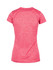 A pink women's T-shirt made of 100% polyester, featuring a smooth texture and a simple design on the back.