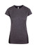 A women's short-sleeved T-shirt in dark grey with a fitted design and a logo on the neckline.
