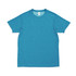 A teal 100% polyester T-shirt with short sleeves and a logo on the label. Suitable for men and unisex wear.