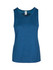 A blue women's singlet made of 100% polyester, featuring a classic sleeveless design and a logo.