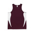 A maroon singlet with white side panels and a logo on the front, designed for men's active wear.
